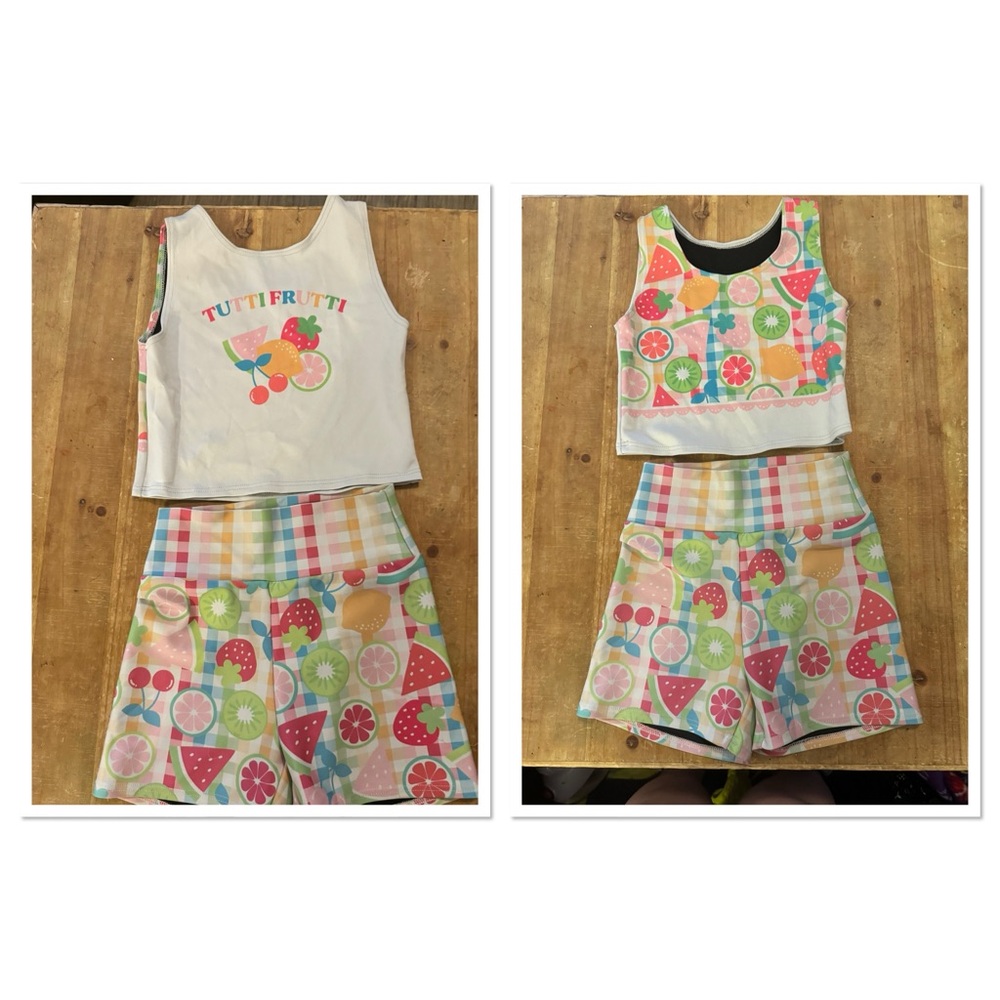 Sugarlulu girl medium athletic, gymnastics, cheer dance set. TUTTI FRUITI